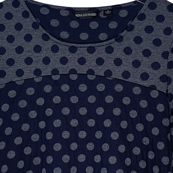 NINA LEONARD Dress Midi Super full Navy Gray Polkadot Pullover Scoop neck M - Picture 3 of 5